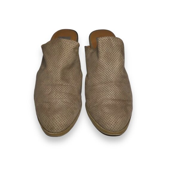 DV Womens Closed Toe Mule Heels Size 9 Tan Perforated Textile Block Heels - Picture 7 of 8